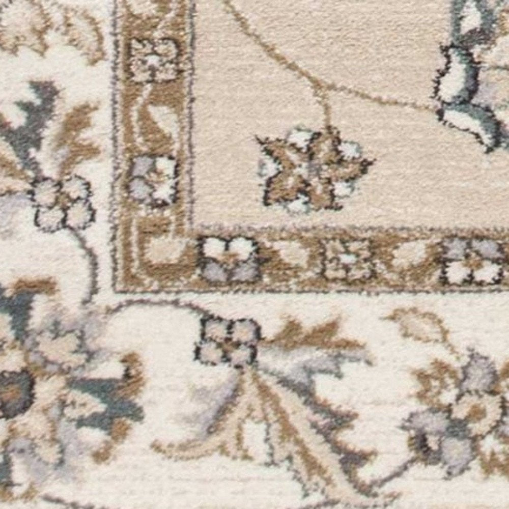 3' X 5' Beige And Ivory Floral Medallion Area Rug