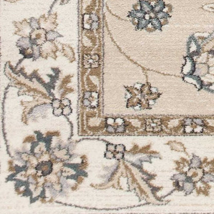 3' X 5' Beige And Ivory Floral Medallion Area Rug