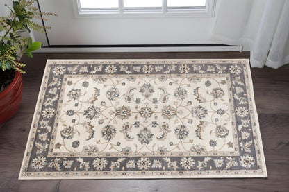 3' X 5' Gray And Ivory Floral Medallion Area Rug