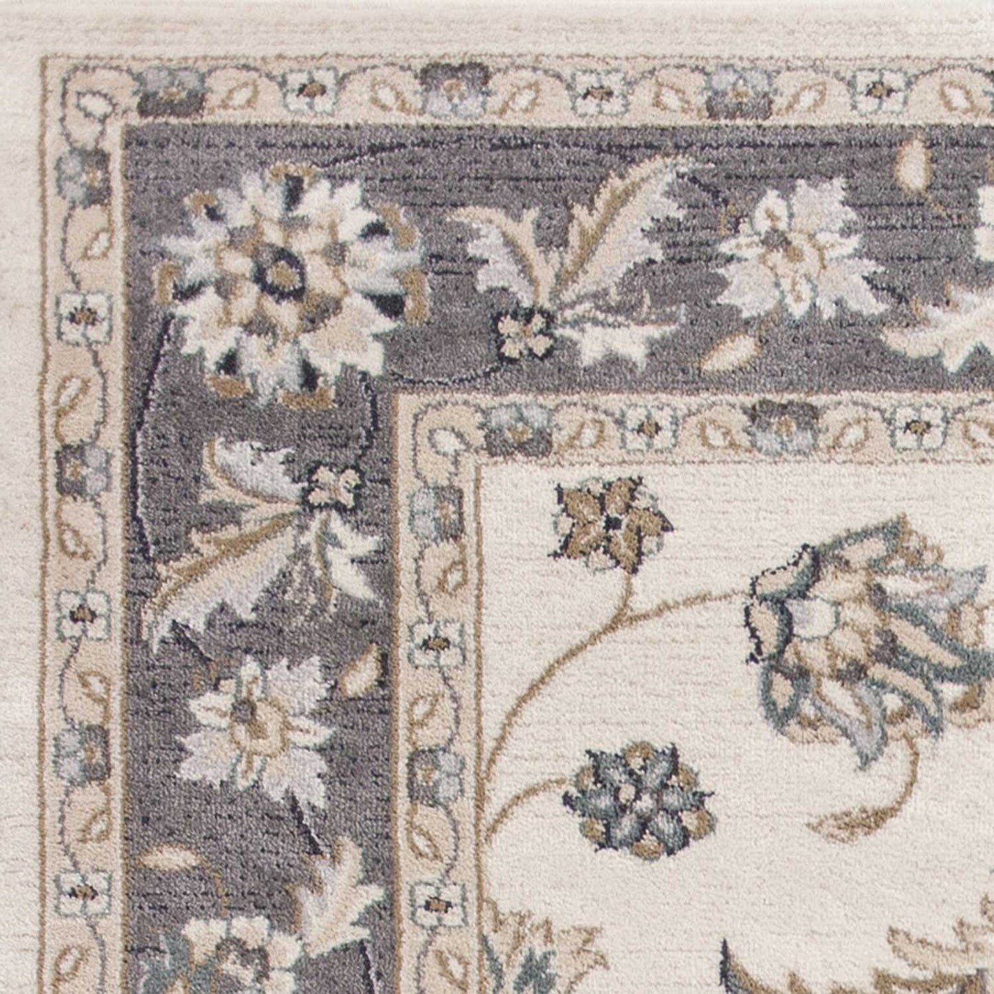 5' X 8' Ivory Or Grey Floral Vines Bordered Area Rug