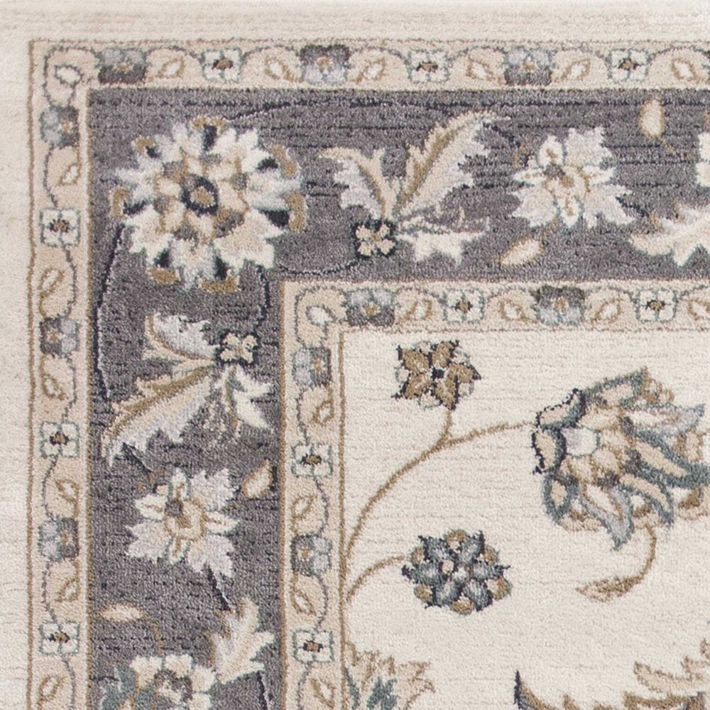 5' X 8' Ivory And Gray Floral Medallion Area Rug