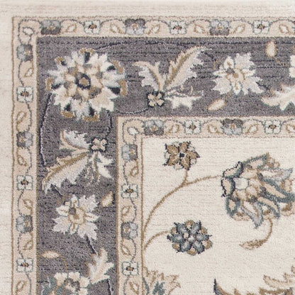 5' X 8' Ivory And Gray Floral Medallion Area Rug