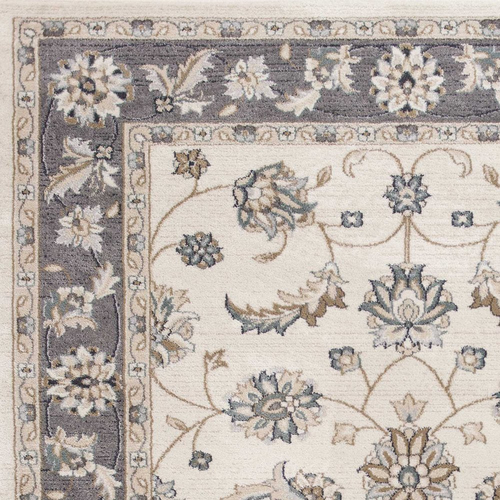 5' X 8' Ivory And Gray Floral Medallion Area Rug