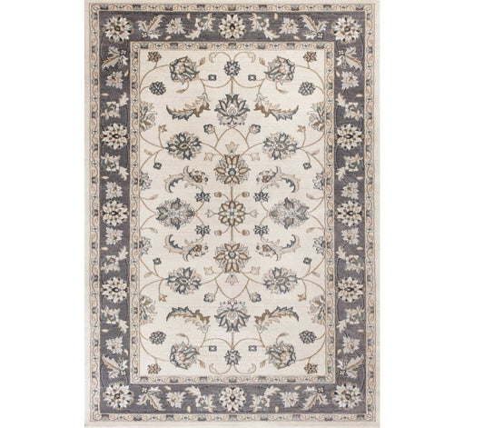 8' Gray And Ivory Floral Medallion Runner Rug