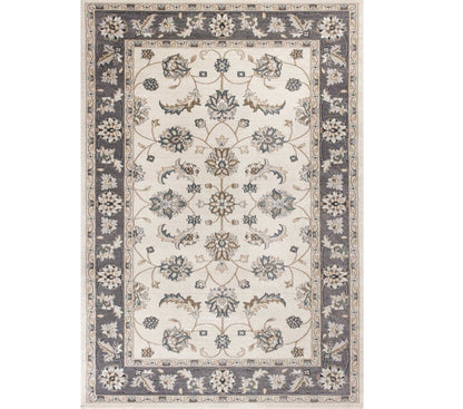 5' X 8' Ivory And Gray Floral Medallion Area Rug