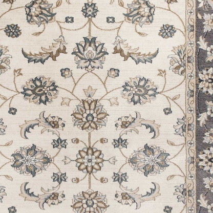 5' X 8' Ivory And Gray Floral Medallion Area Rug