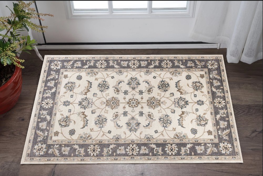 3' X 5' Gray And Ivory Floral Medallion Area Rug