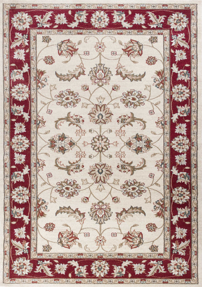 5' X 8' Ivory Red Bordered Floral Indoor Area Rug