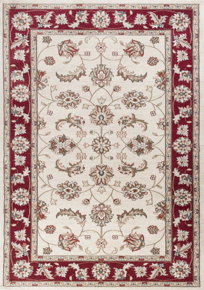 5' X 8' Ivory And Red Floral Medallion Area Rug