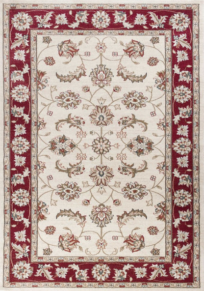 5' X 8' Ivory And Red Floral Medallion Area Rug