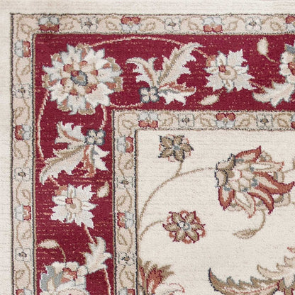 8' Ivory And Red Floral Medallion Runner Rug