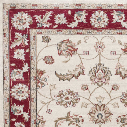 8' Ivory And Red Floral Medallion Runner Rug