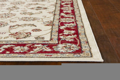 5' X 8' Ivory And Red Floral Medallion Area Rug