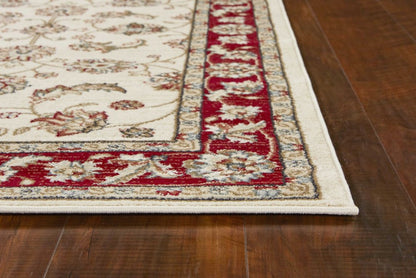 8' Ivory And Red Floral Medallion Runner Rug