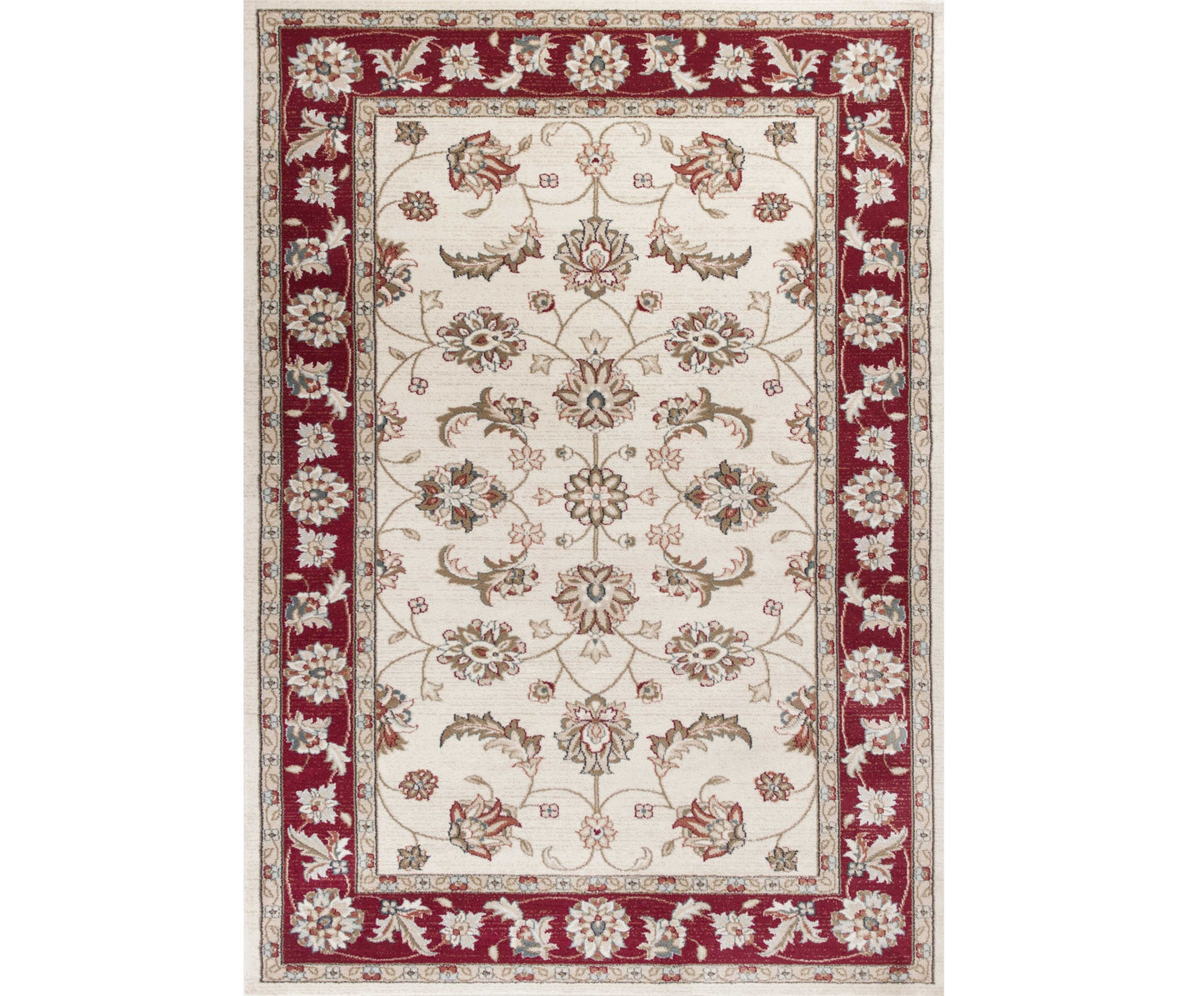 5' X 8' Ivory Red Bordered Floral Indoor Area Rug