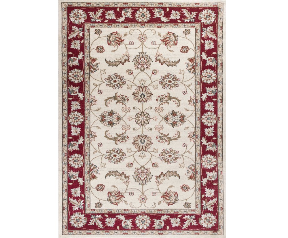 5' X 8' Ivory And Red Floral Medallion Area Rug