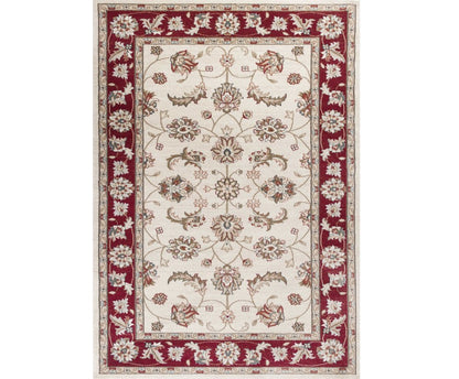 5' X 8' Ivory And Red Floral Medallion Area Rug