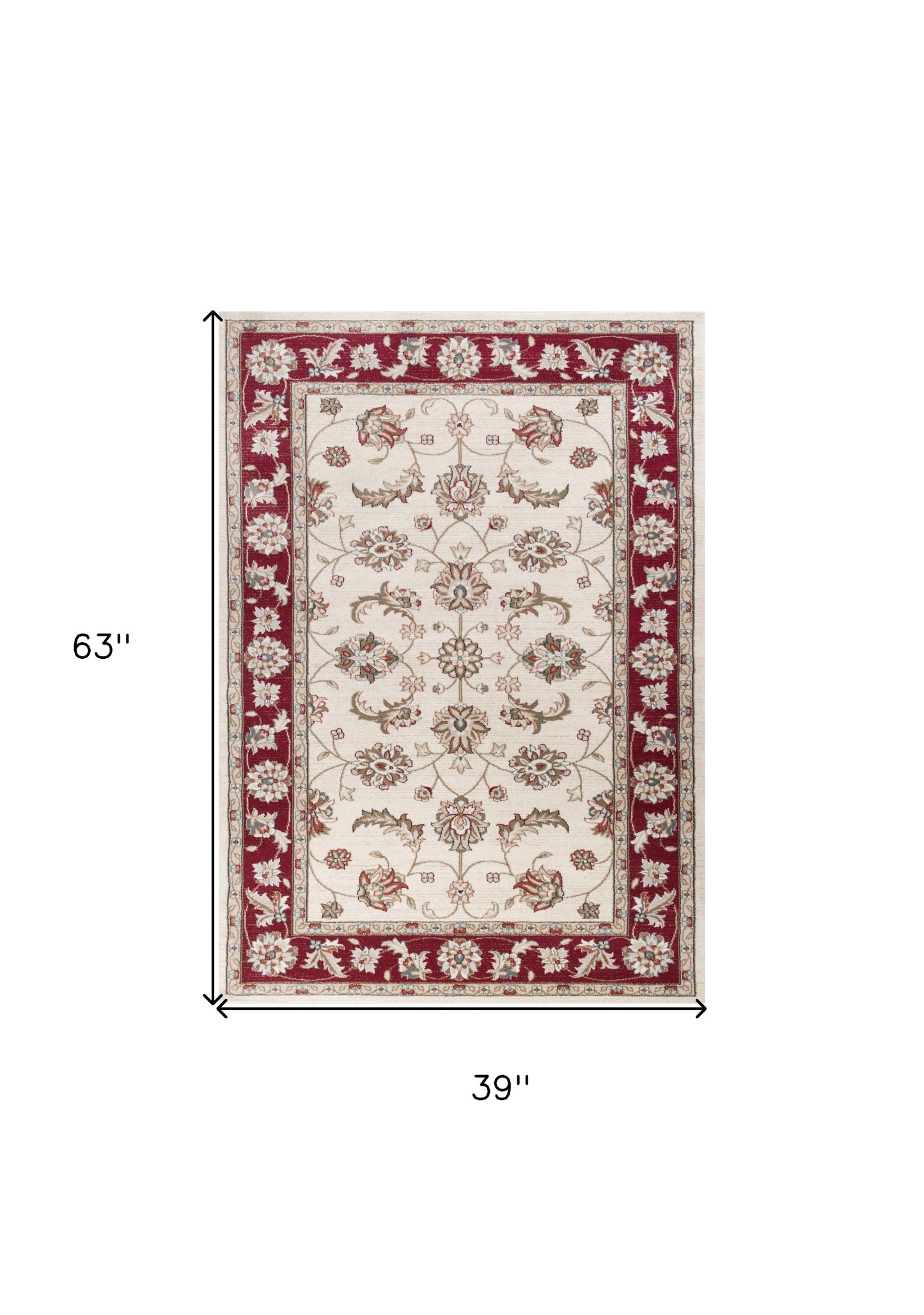 5' X 8' Ivory Red Bordered Floral Indoor Area Rug