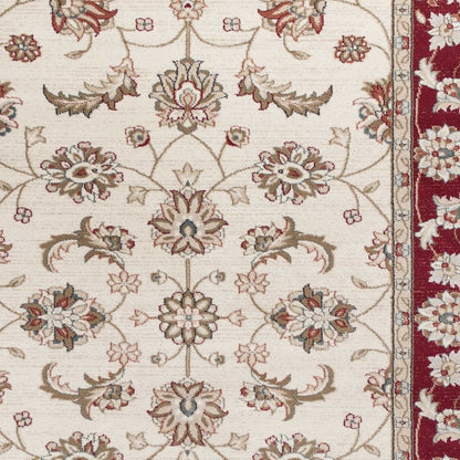 5' X 8' Ivory Red Bordered Floral Indoor Area Rug