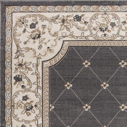 8' Gray And Ivory Floral Runner Rug