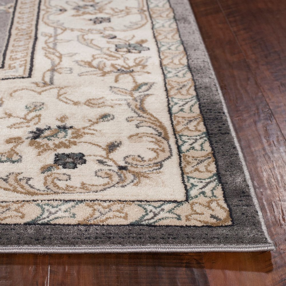 8' Gray And Ivory Floral Runner Rug