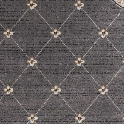 8' Gray And Ivory Floral Runner Rug