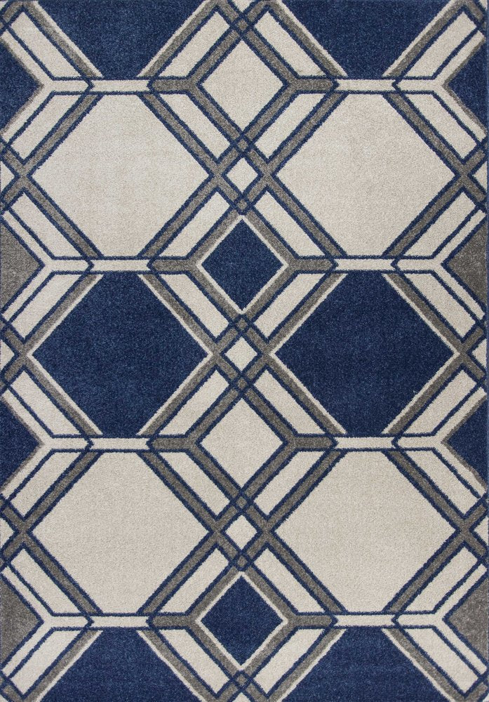 3' X 5' Blue Ivory And Gray Geometric Area Rug