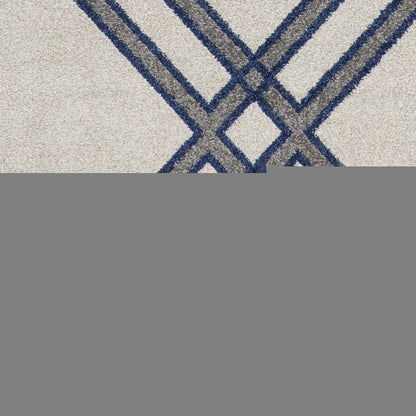 3' X 5' Blue Ivory And Gray Geometric Area Rug