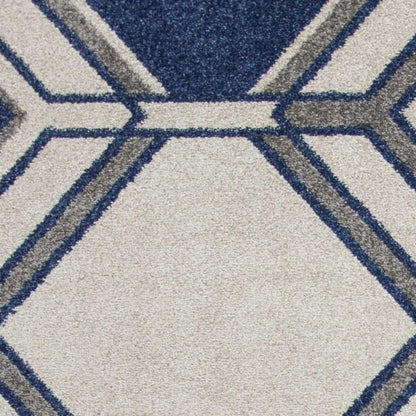 3' X 5' Blue Ivory And Gray Geometric Area Rug