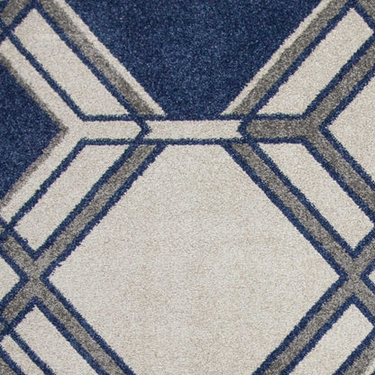 3' X 5' Blue Ivory And Gray Geometric Area Rug