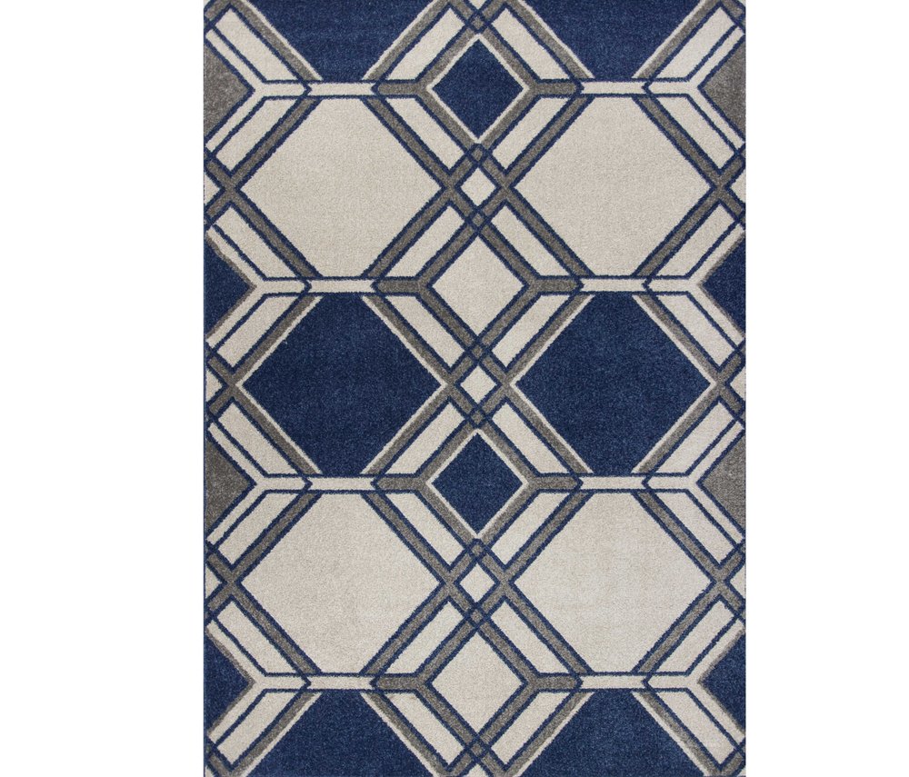 3' X 5' Blue Ivory And Gray Geometric Area Rug