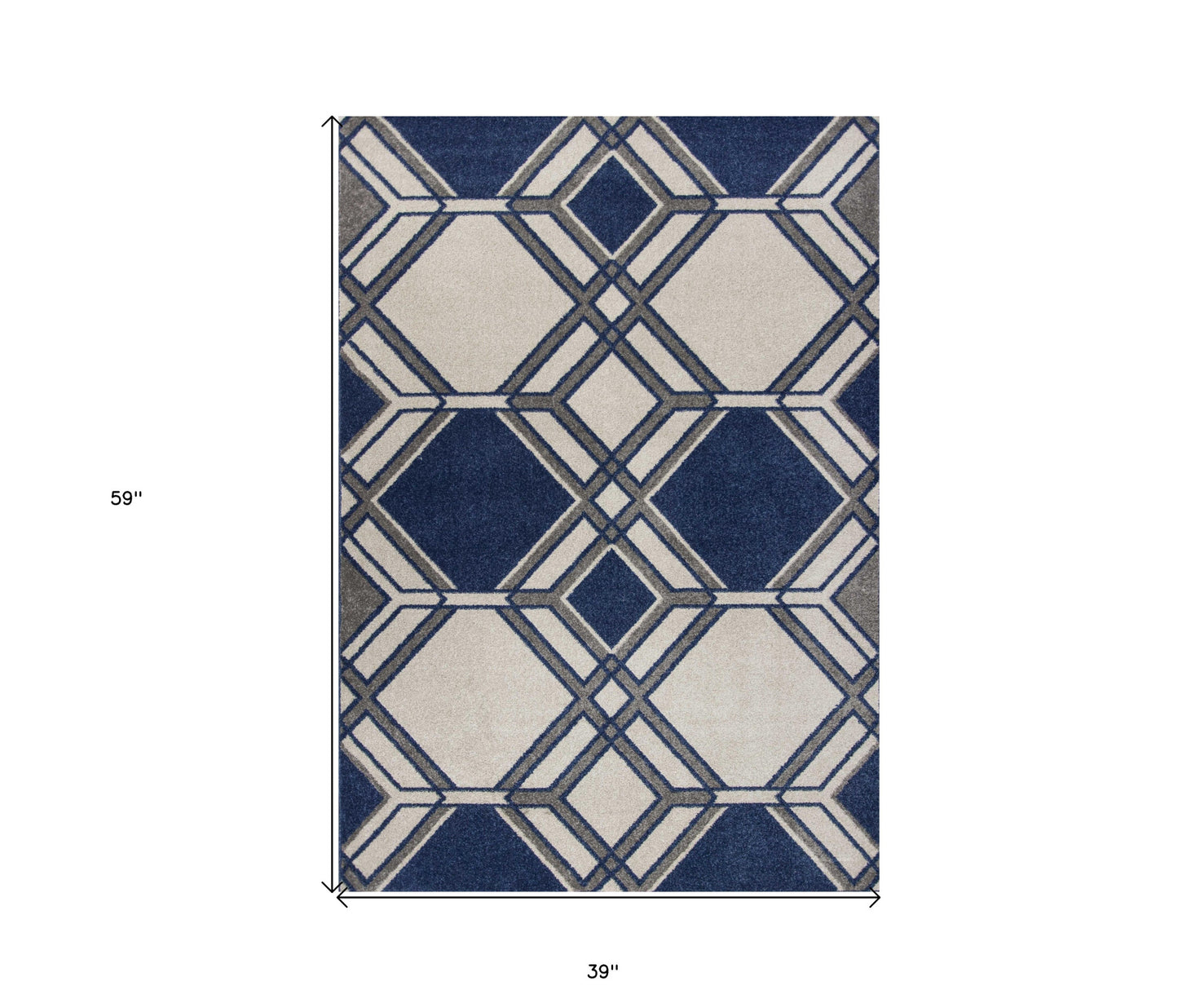 5' X 8' Ivory Or Denim Geometric Diamond Uv Treated Area Rug