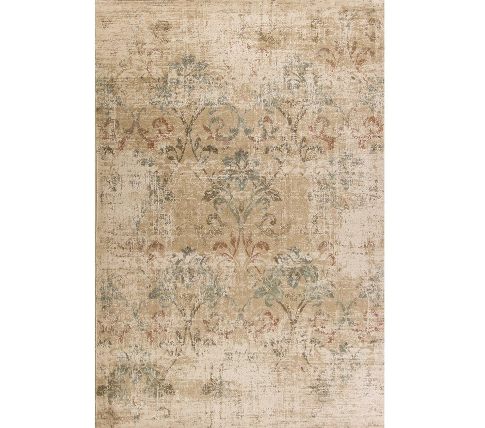 7' Champagne And Beige Damask Runner Rug