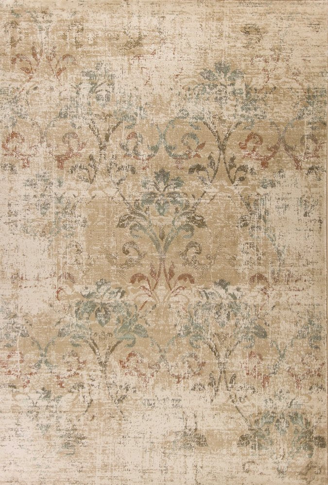 7' Champagne And Beige Damask Runner Rug