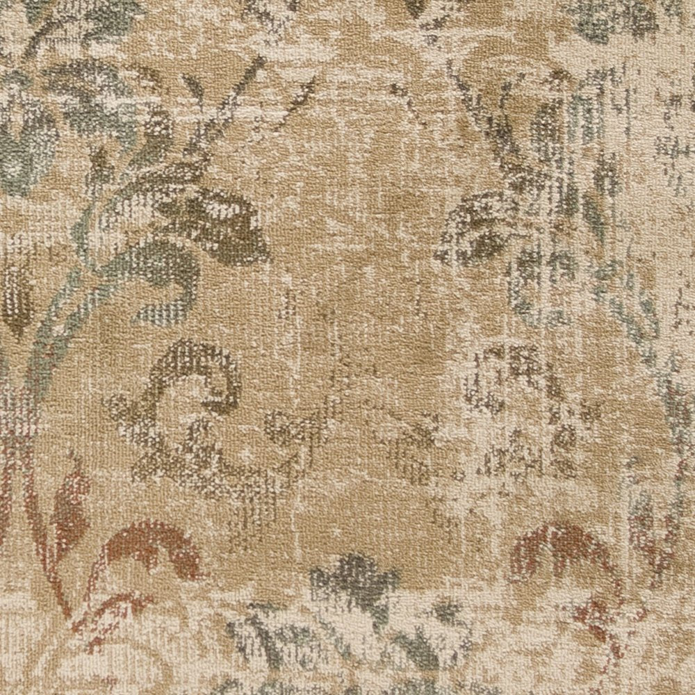 7' Champagne And Beige Damask Runner Rug