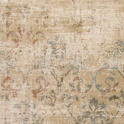 7' Champagne And Beige Damask Runner Rug