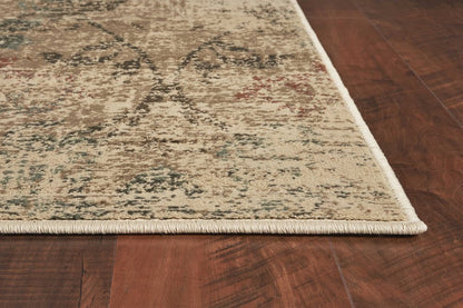 7' Champagne And Beige Damask Runner Rug