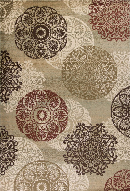 8' Sage Brown And Ivory Floral Medallion Runner Rug