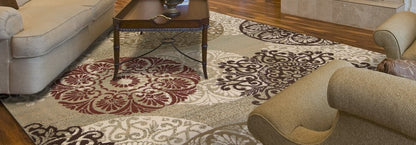8' Sage Brown And Ivory Floral Medallion Runner Rug