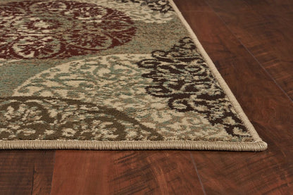 8' Sage Brown And Ivory Floral Medallion Runner Rug
