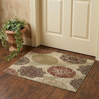 8' Sage Brown And Ivory Floral Medallion Runner Rug