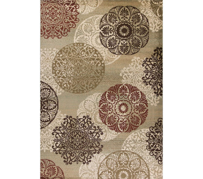 8' Sage Brown And Ivory Floral Medallion Runner Rug