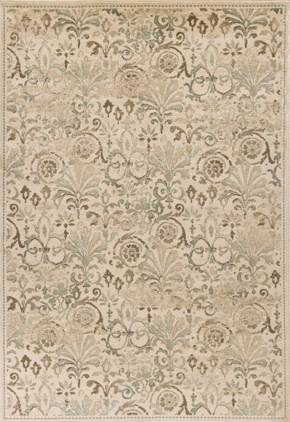 7' Ivory And Brown Floral Medallion Runner Rug