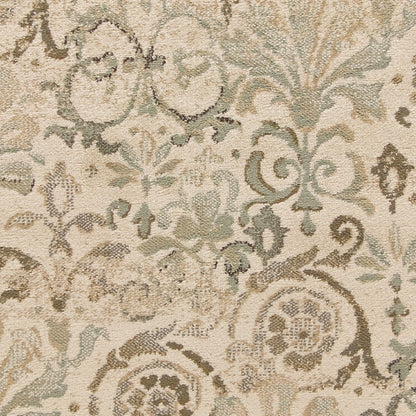 7' Ivory And Brown Floral Medallion Runner Rug