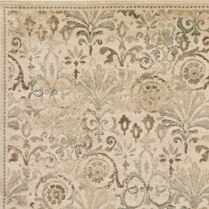 7' Ivory Floral Runner Rug