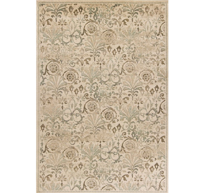 7' Ivory And Brown Floral Medallion Runner Rug