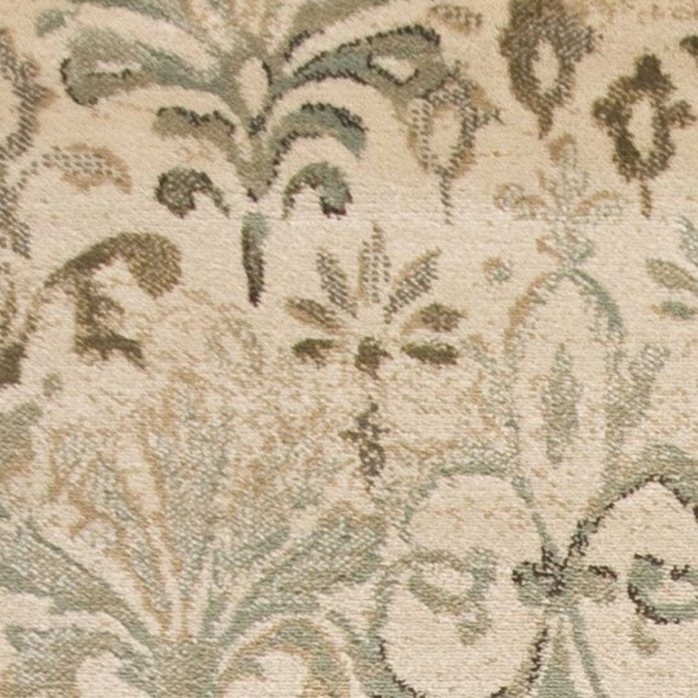7' Ivory And Brown Floral Medallion Runner Rug