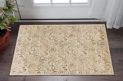 7' Ivory Floral Runner Rug