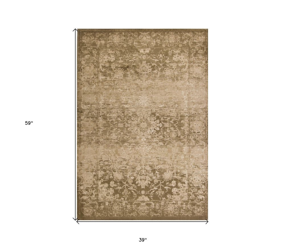 7' X 10' Beige And Tan Floral Medallion Area Rug
