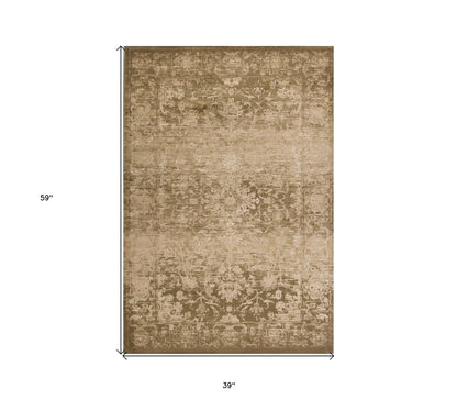 7' X 10' Beige And Tan Floral Medallion Area Rug